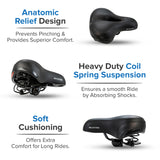 Wide Cruiser Saddle Seat with Anatomic Relief for Bicycles, Electric Bikes, & Scooters
