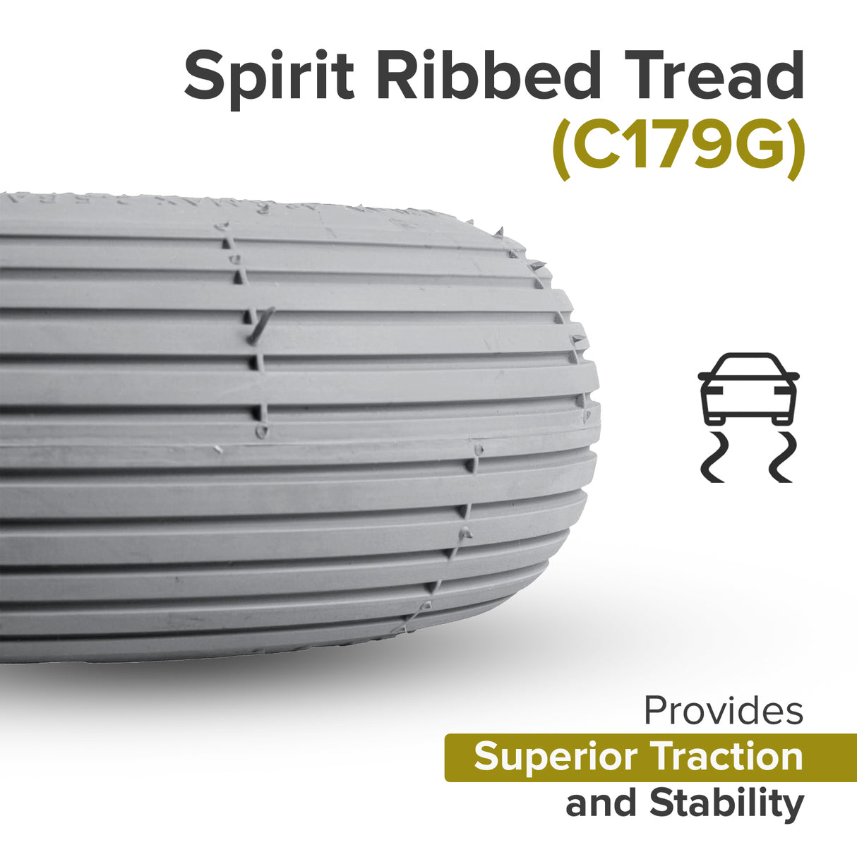 2.80/2.50-4 (9"x3") Foam-Filled Mobility Tire with C179G Spirit Ribbed Tread