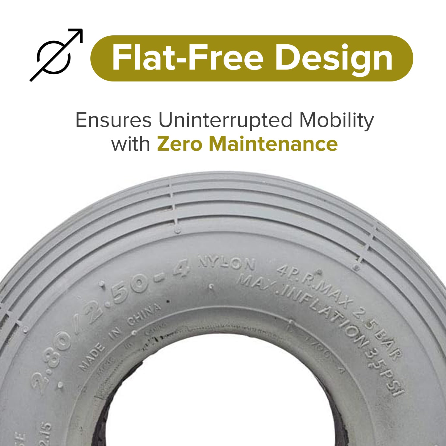 2.80/2.50-4 (9"x3") Foam-Filled Mobility Tire with C179G Spirit Ribbed Tread