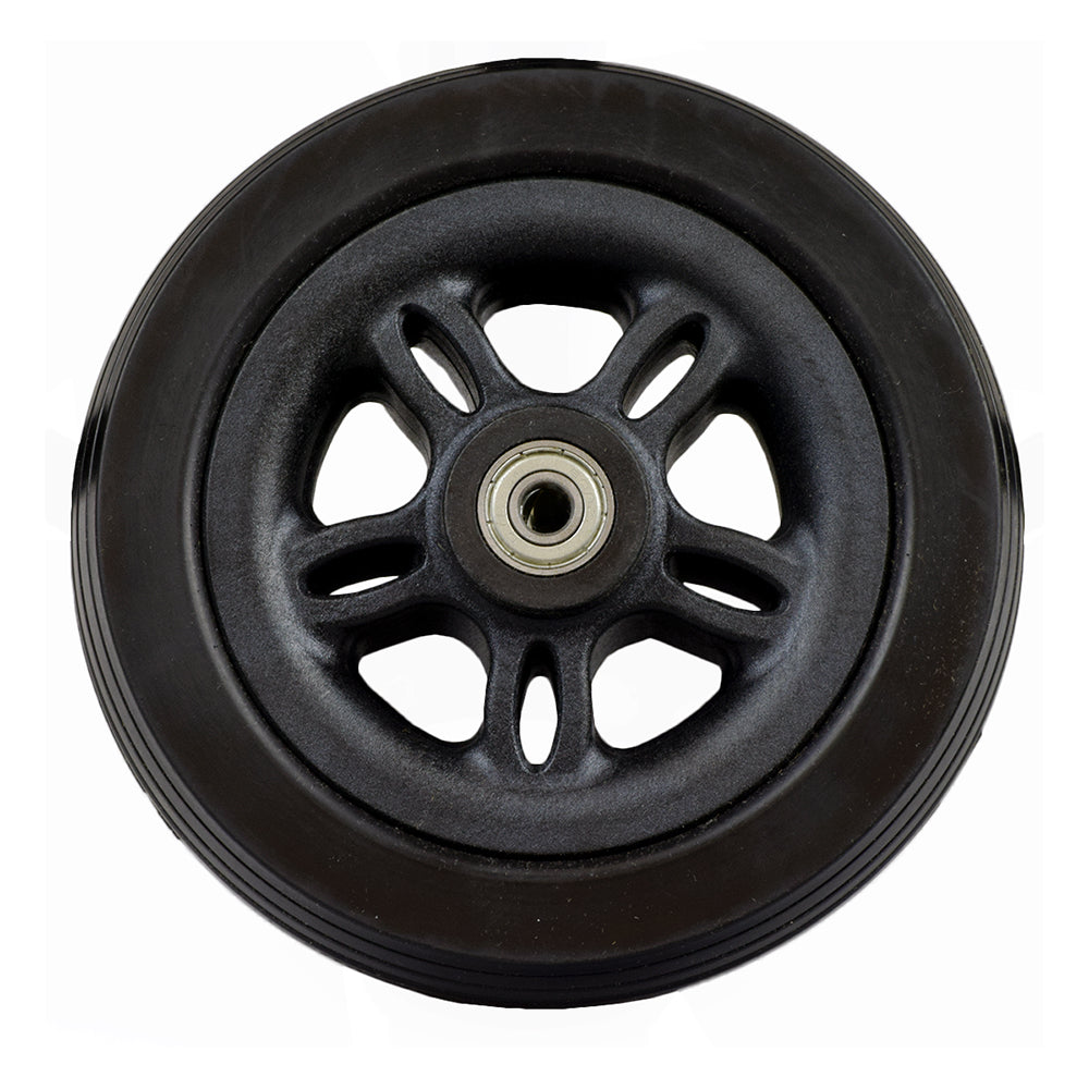 6x2 black caster wheel for Merits Vision Sport (P326A) power chair, featuring a metal center and pre-installed 608Z bearings. Suitable for both front and rear positions.