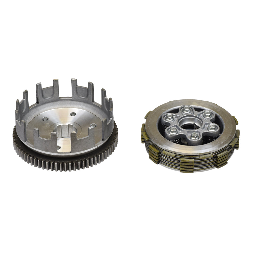 Close-up of a metal Clutch Assembly with 6 Plates for 200cc & 250cc ATVs & Dirt Bikes, featuring a circular design and robust build, ideal for Coolster and TaoTao models.