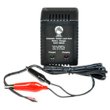 6 Volt Direct Connect 6BC0500D-1 Battery Charger for Flybar Electric Bumper Cars, featuring black housing with attached red and black wires, and alligator clips for direct battery terminal connection.