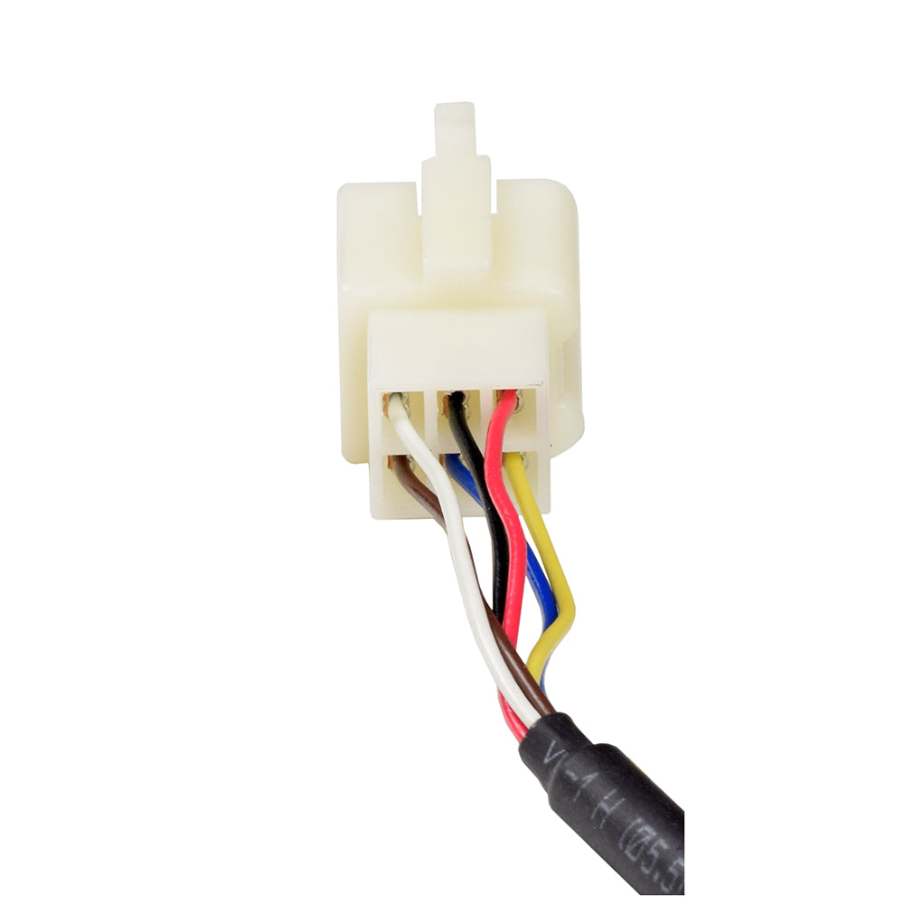 Razor 6-Wire Twist Grip Throttle with 30 Wires for the Razor Dirt Quad (Versions 11+), featuring a close-up of the white electrical connector and colored wires.