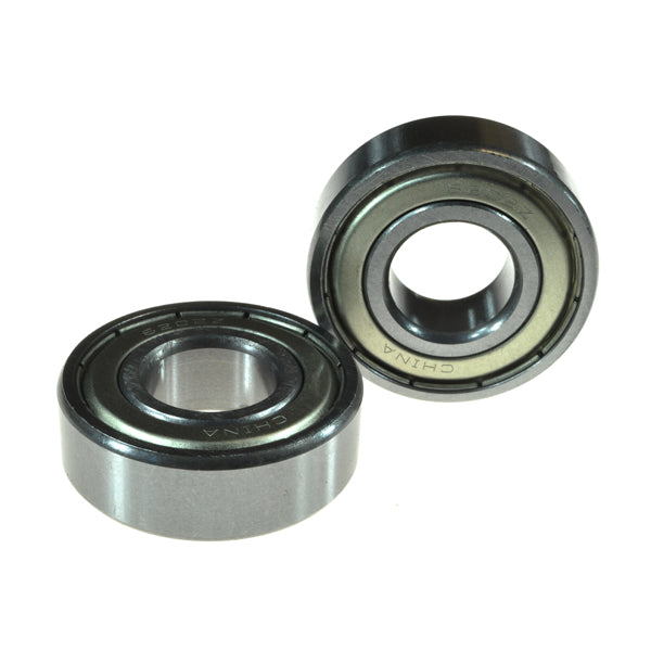 Close-up of 6202ZZ (6202Z) Shielded Mobility Scooter & Power Chair Bearings (Set of 2), showing chrome metal shields protecting the inner ball bearings.