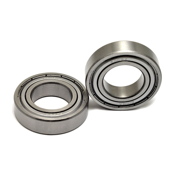 6005ZZ (6005Z) Shielded Scooter & ATV Bearings (Set of 2) - Close-up of two chrome steel ball bearings with metal shields on both sides, designed for scooters, ATVs, and similar vehicles.