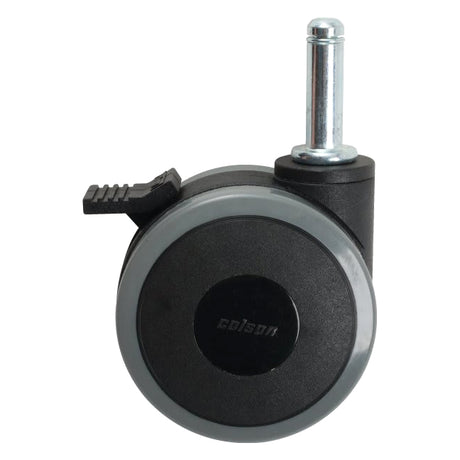 Caster Assembly with Swivel & Brake for Invacare SC900 & SC900DLX Beds, featuring a close-up of a black and grey wheel with a metal stem, essential for mobility and stability.