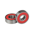 608-2RS (608RS) ABEC-9 Sealed Scooter Wheel Bearings with Red Seal (Set of 2), shown in close-up, highlighting the red rubber seals and metal construction.