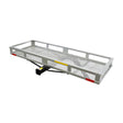 60” x 20” Aluminum Cargo Carrier with Tow Option, featuring a lightweight silver frame, black handle, 5-1/2 high rails, and built-in rear Class III hitch for 3000 lbs. towing.