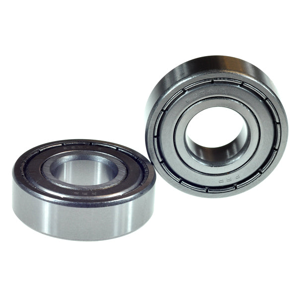 Close-up of 6204ZZ (6204Z) Shielded Scooter & ATV Bearings (Set of 2), showcasing single-row, deep groove ball bearings with 20 mm bore hole inner diameter, used in wheels and transmissions.