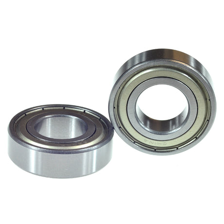 Close-up of 6205ZZ (6205Z) Shielded Scooter & ATV Bearings (Set of 2), showcasing their single-row, deep groove design and 25 mm bore hole inner diameter, suitable for wheels and gearboxes.