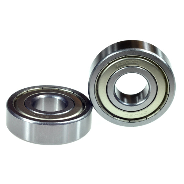 Close-up of two 6304ZZ (6304Z) double shielded bearings for scooters, ATVs, go-karts, and dirt bikes, showcasing their metal construction and detailed ball bearings.