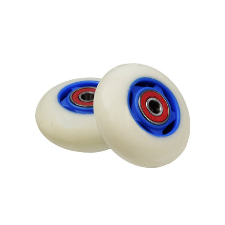 64 mm Caster Wheels with 608 Bearings (Set of 2), featuring a close-up view of a pair designed for kick scooters, showcasing smooth, sturdy construction ideal for replacement on Yvolution Fliker lift models.