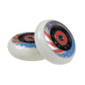 64 mm Caster Wheels for the Razor PowerWing (Set of 2) displaying white and red wheels with size 608 ABEC-5 bearings, shown in close-up detail for easy replacement and customization.