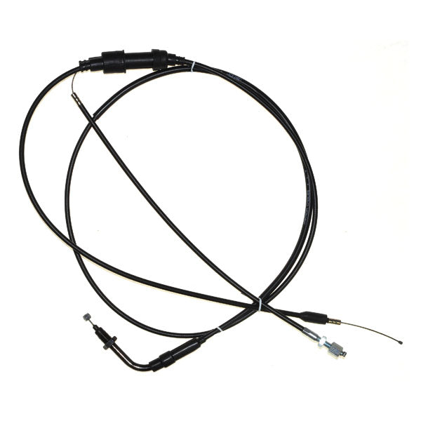 65 Split Throttle Cable for street scooters and mopeds, featuring a black cable with a wire attached and nozzles. The total cable length is approximately 69, including connectors.