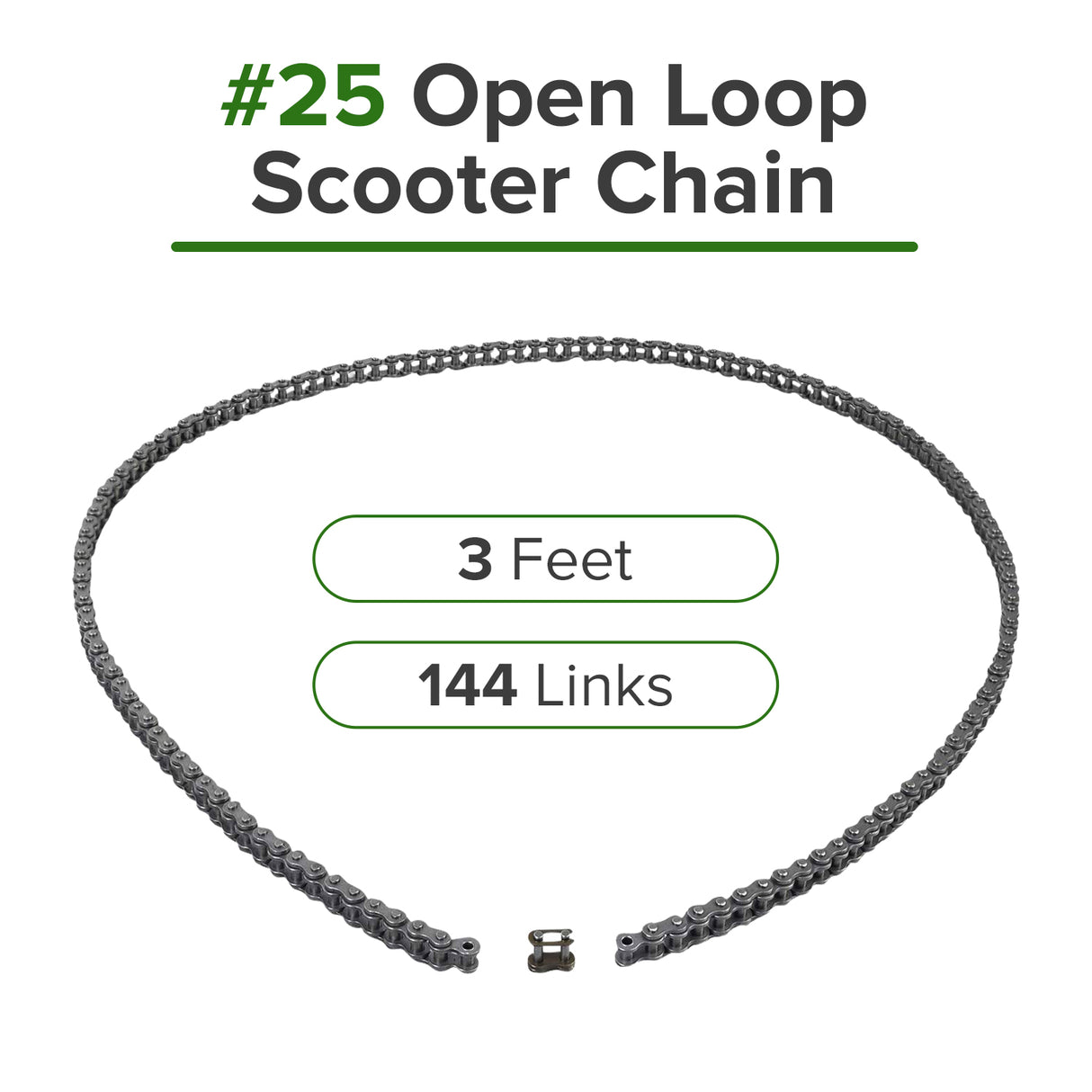 #25 Open Loop Scooter Chain - 3 Feet (144 Links) with Master Link