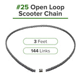 #25 Open Loop Scooter Chain - 3 Feet (144 Links) with Master Link