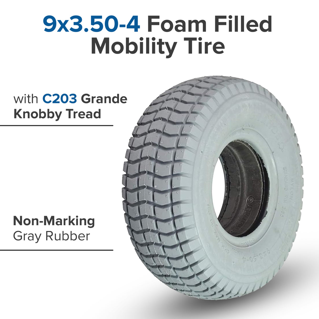 9x3.50-4 Foam Filled Mobility Tire with C203 Grande Knobby Tread