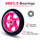125 mm Kick Scooter Wheel with Black Wheel, Pink Hub, & Bearings (Set of Two)