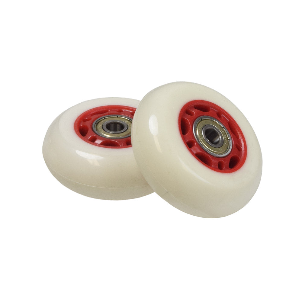 68 mm Wheels with Bearings for Razor RipStik® RipSter, RipStik® RipSter DLX, & Sole Skate (Set of 2) showing a close-up of the white wheels with red accents and pre-installed bearings.