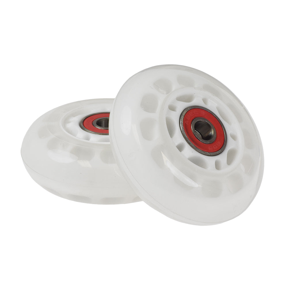 68 mm Wheels with Bearings for Razor RipStik® RipSter, RipStik® RipSter DLX, & Sole Skate (Set of 2) - A pair of white, circular wheels with pre-installed bearings, suitable for specific Razor models.