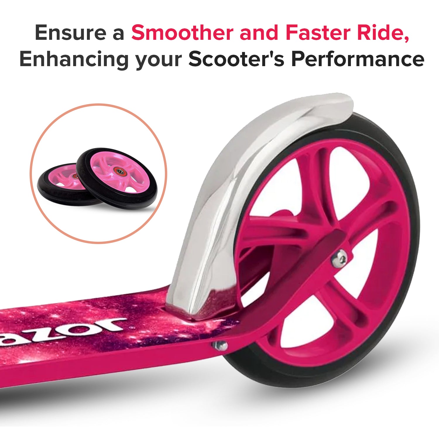 125 mm Kick Scooter Wheel with Black Wheel, Pink Hub, & Bearings (Set of Two)