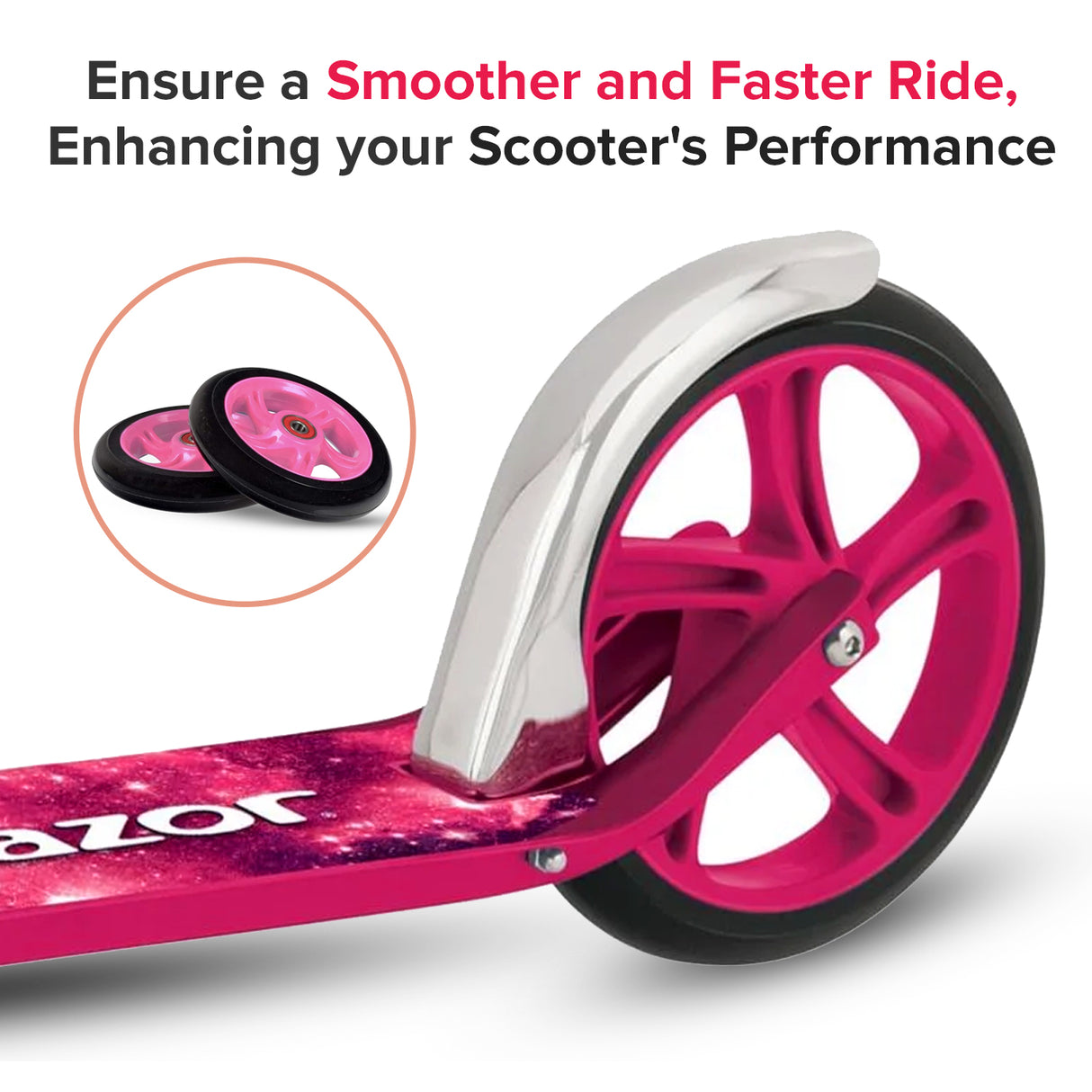 125 mm Kick Scooter Wheel with Black Wheel, Pink Hub, & Bearings (Set of Two)