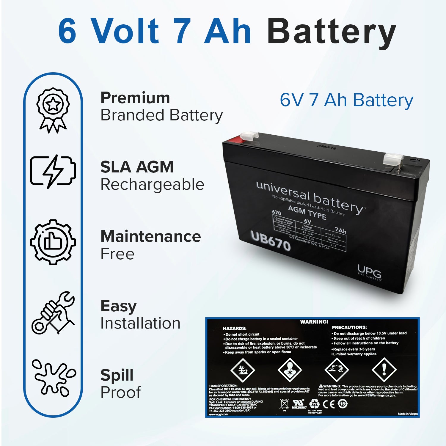 6 Volt 7 Ah Battery for Kid Trax Ride-On Toys
