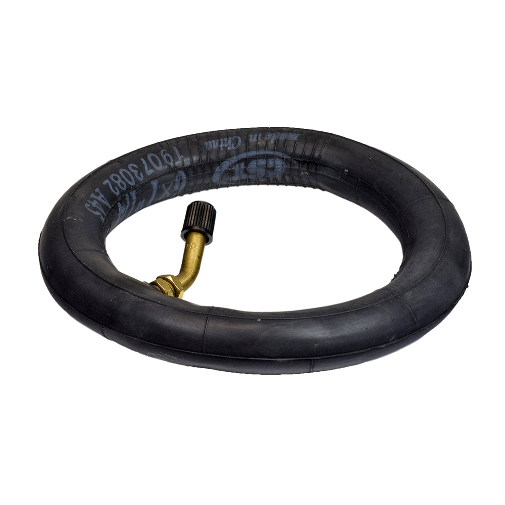 6x1-1/4 Wheelchair Inner Tube with Angled Valve Stem, featuring a black rubber tube and brass valve, designed for unique wheelchair sizes.