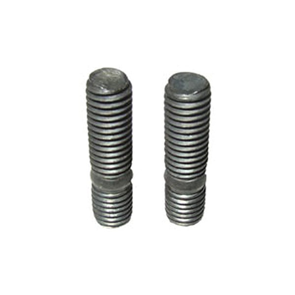 Close-up of two 6 mm exhaust pipe studs for performance exhausts, showing their metallic threads and heads, essential for NCY 50cc engine exhausts.