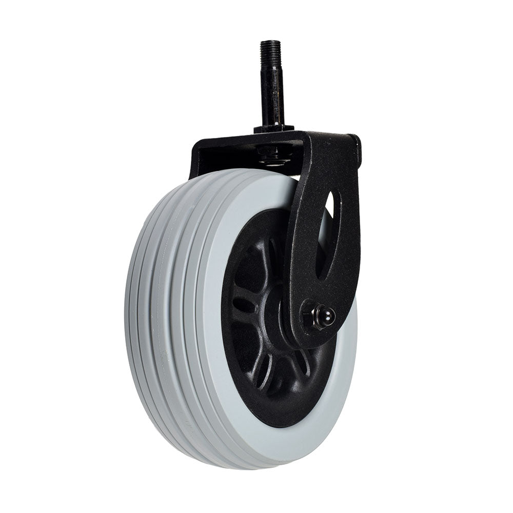 Caster Wheel and Fork Assembly for the Merits Vision Sport (P326A), featuring a black metal frame, 6x2 caster wheel, fork, and bearings, offering a complete and cost-effective solution for your power chair.