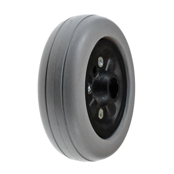 6x2 Invacare-Style Urethane Caster Wheel Without Bearings, featuring a close-up view of the black rubber tire and wheel, designed for use in transport and auto parts applications. Bearings and spacer not included.