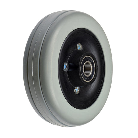 6x2 Invacare-Style Urethane Caster Wheel with Offset Bearings, featuring a black rubber rim and metal center, designed for durability and reliability with distinct offset bearings.