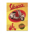 6 x 8 Vespa Fenderlight Scooter Metal Sign featuring a silver scooter, a silhouette of a woman riding, and a red logo, all depicting classic retro style on a metal construction.