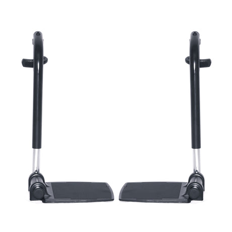 70 Degree Swing-Away Leg Rest Assembly (Left and Right) with 8-1/2 X 6 Footplate for Jazzy, Jet, and Quantum Power Chairs (Set of 2), featuring black metal stands and foot pedals.
