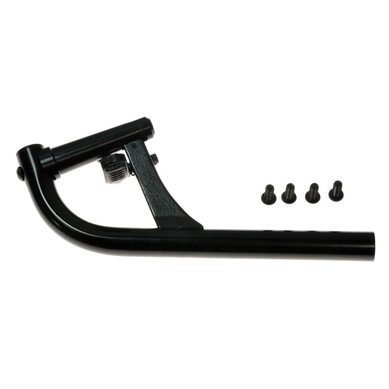 70 Degree Left Upper Leg Rest Assembly for Jazzy and Jet Power Chairs with Synergy Seating, featuring a black metal pipe with screws, designed for enhanced comfort and support.