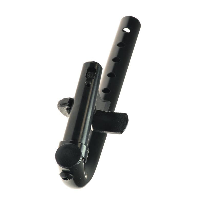 70 Degree Left Upper Leg Rest Assembly for Jazzy and Jet Power Chairs with Synergy Seating, featuring a black metal object with a handle, designed for enhanced comfort and support in mobility devices.