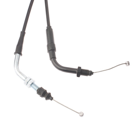 Close-up of the 67 Throttle Cable for street scooters and mopeds, highlighting the detailed black sleeve and overall construction.
