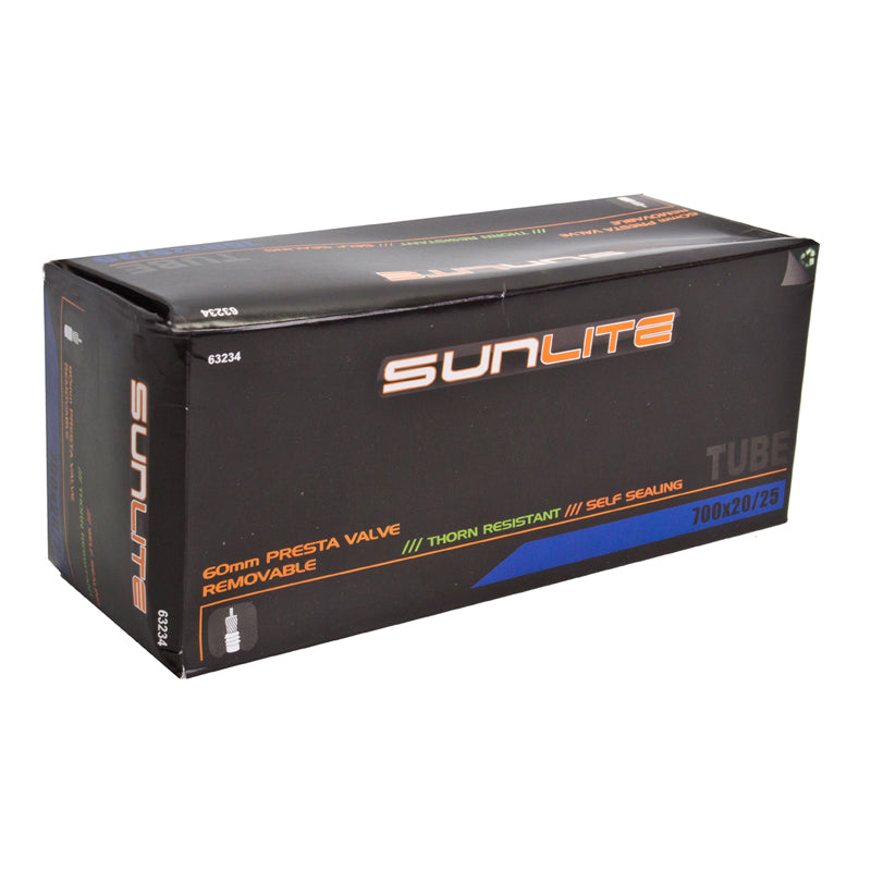 700x20/25 Bicycle Inner Tube with 60mm Presta Valve packaging, featuring a black box with orange and blue text.