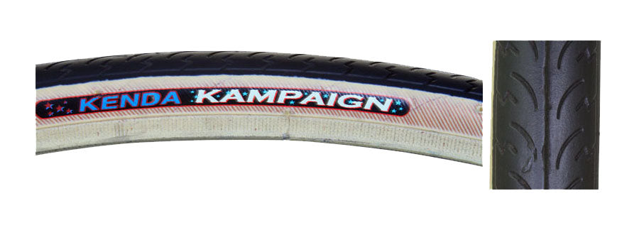 Close-up of the 700x23 Black Road Kampaign Bicycle Tire from Sunlite, showcasing its tread pattern and design.