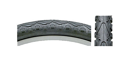 Close-up of a 700x35 Black Khan Bicycle Tire, showcasing detailed tread and robust design, ideal for replacing old bike tires.