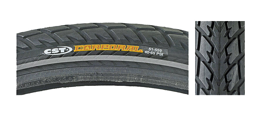 Close-up of the 700x38 Black Hybrid Eurotour Bicycle Tire by Sunlite, highlighting the detailed tread and synthetic rubber material. Ideal for replacing worn-out bike tires for a smooth ride.