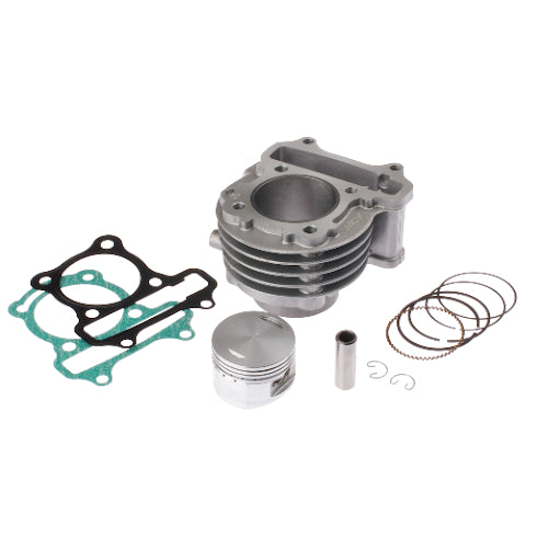 81cc High Performance Cylinder Kit for 50cc GY6 139QMB Scooter Engines, showing a close-up of an aluminum cylinder, piston, piston rings, and gaskets for increased engine performance.