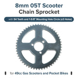8mm 05T Scooter Chain Sprocket with 54 Teeth and 1-5/8" Mounting Hole Circle (x3 Holes)