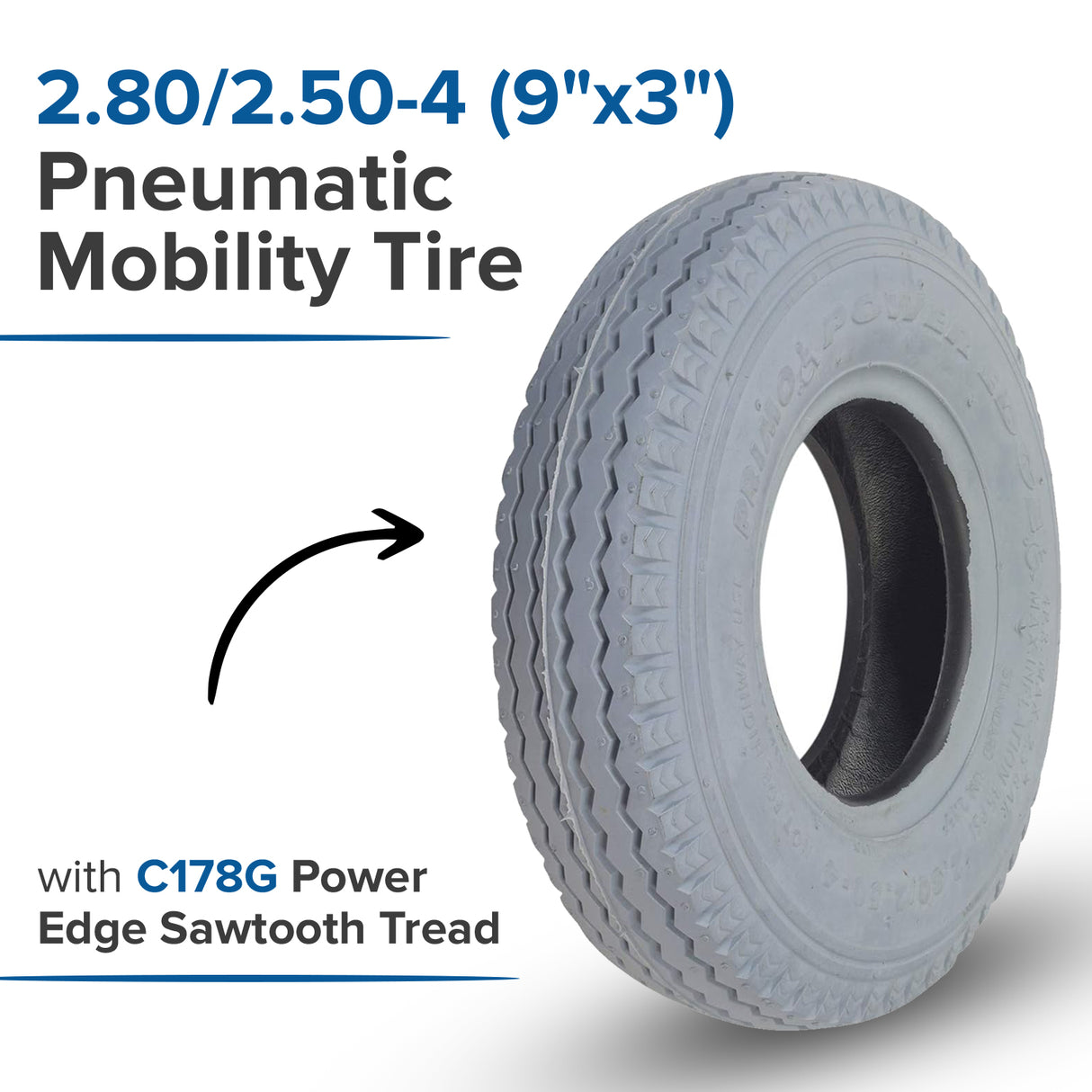 3.00-4 (10"x3", 260X85) Foam-Filled Mobility Tire with C248 Powertrax Tread