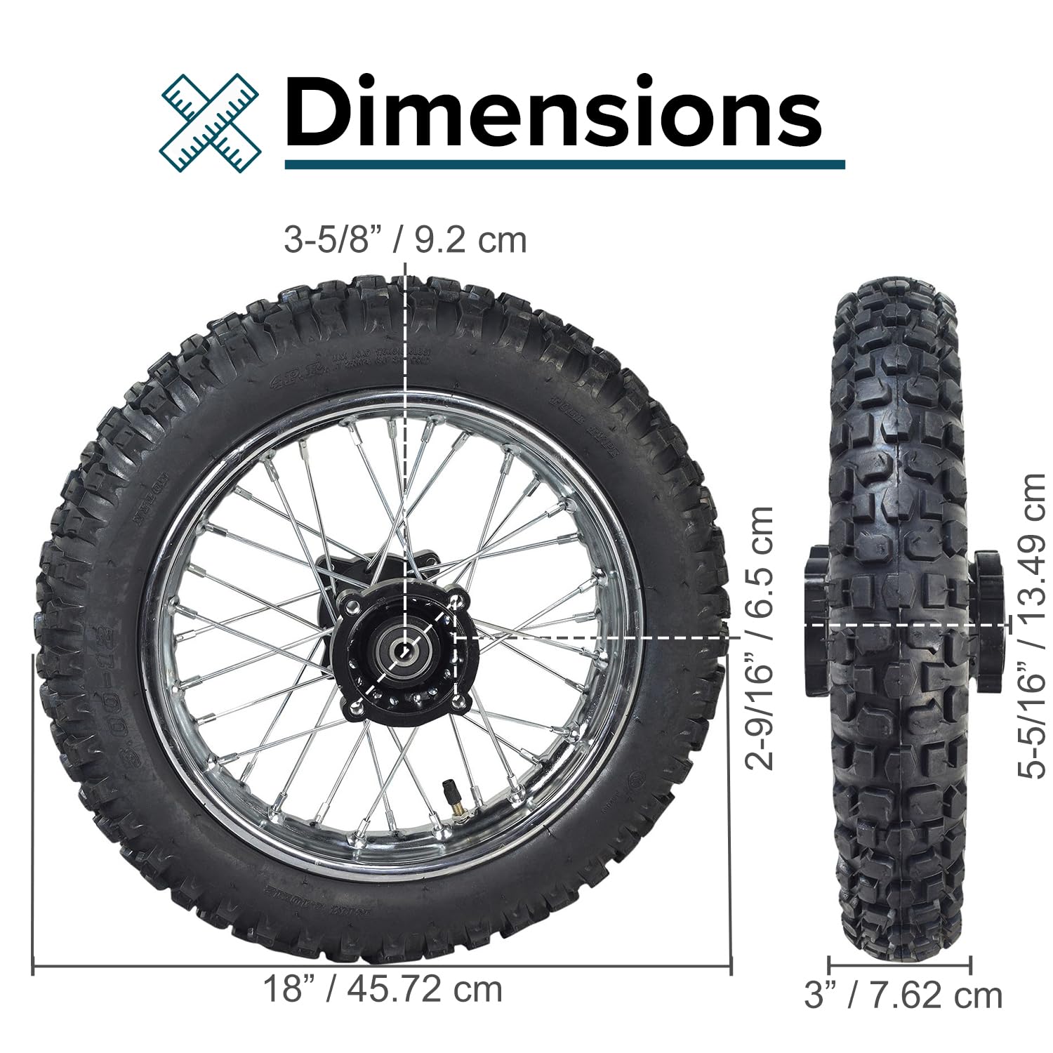 12" (3.00-12) Rear Rim & Tire Wheel Assembly for Dirt Bikes (Version 2)