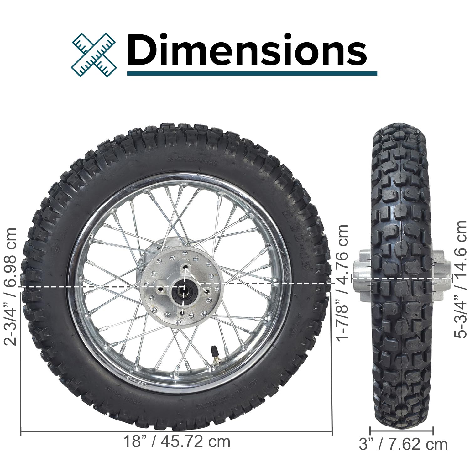 12" (3.00-12) Rear Rim & Tire Wheel Assembly for Dirt Bikes with Disc Brakes (Version 1)