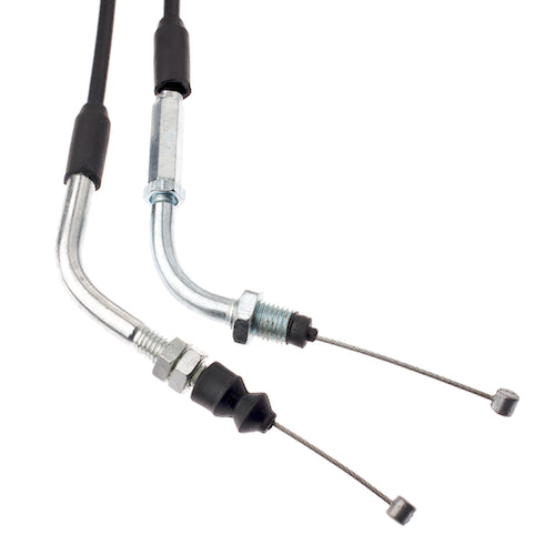 68 Throttle Cable for scooters, featuring a close-up of a pair of metal cables with black rubber handles. Ideal for many street scooters and mopeds.