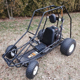 Recoil Pull Start for Predator 79cc, 212cc, & 301cc Engines, shown mounted on a go-kart parked on grass, featuring a black seat and visible tires with white rims.