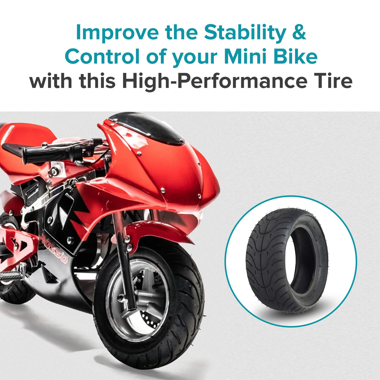 110/50-6.5 Tire for the MotoTec MT-MB 24 Volt Electric Mini Bike