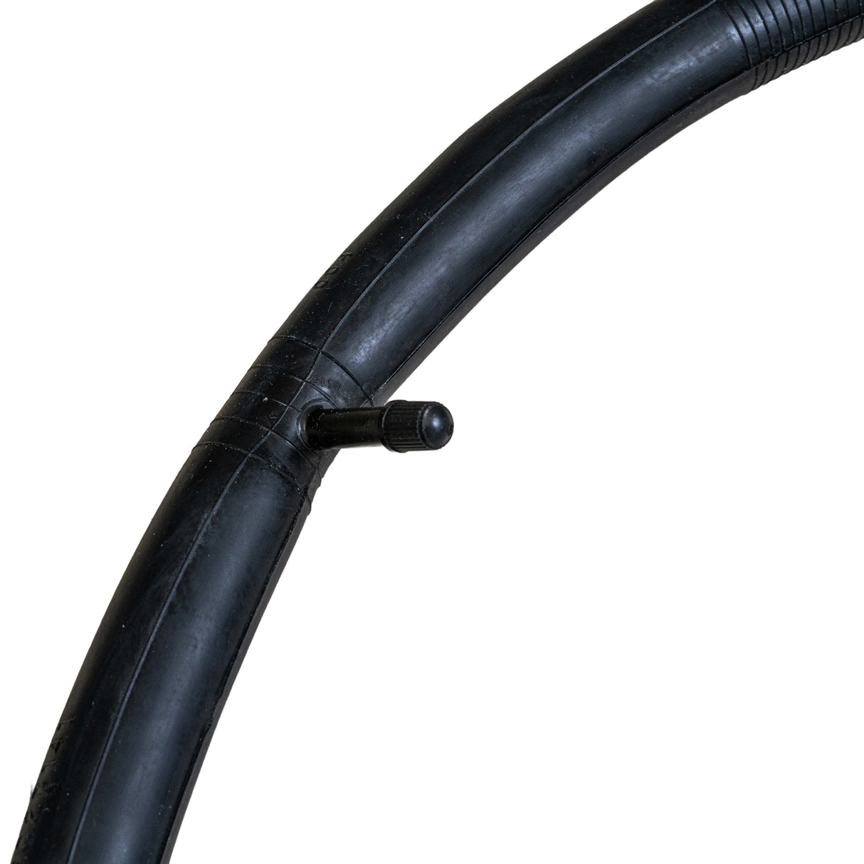 26x2.00/2.125 Bicycle Inner Tube with Straight Valve, featuring a close-up of its black rubber tube and straight metal valve, ideal for replacing old inner tubes.